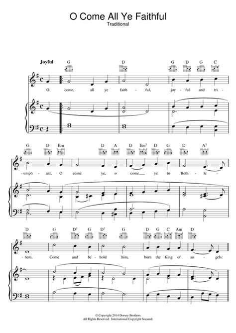 Este tema es un himno usado durante la navidad en francia, españa, portugal, alemania e inglaterra desde fines. O Come, All Ye Faithful (Adeste Fideles) (Piano, Vocal ...