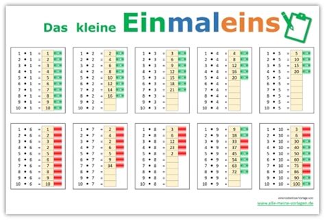 Arbeitsblatt kleines 1x1 rechentabellen klassisch from. Das kleine Einmaleins - Lernen leicht gemacht | Alle-meine ...