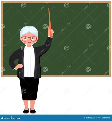 Character Elderly Teacher Standing At The Blackboard Vector