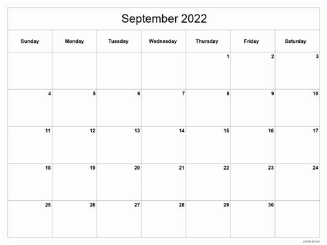 Printable September 2022 Calendar Template 2 Full Page Blank Grid