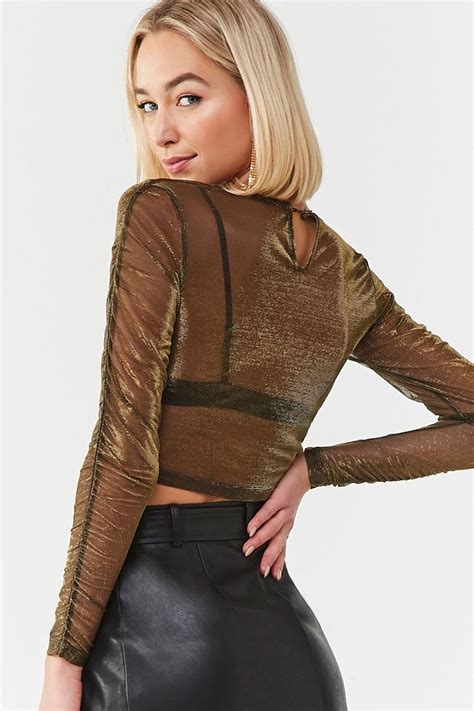 Sheer Metallic Ruched Top Forever 21 Forever21 Tops Ruched Top
