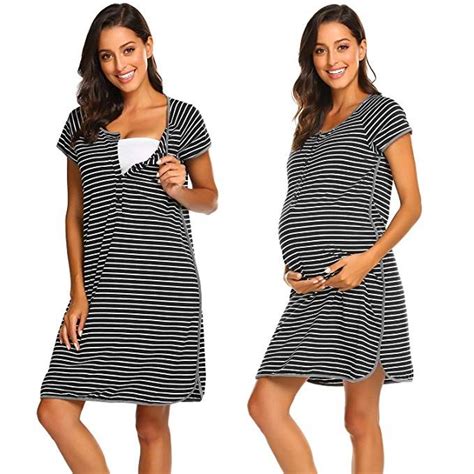 Ekouaer Maternity Nightgown Short Sleeve Nursing Dress Breastfeeding Sleepwear For Women