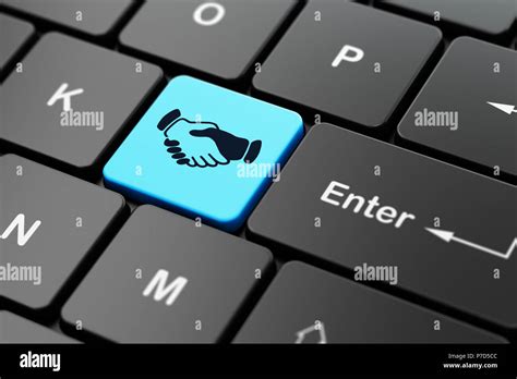 Politics Concept Handshake On Computer Keyboard Background Stock Photo