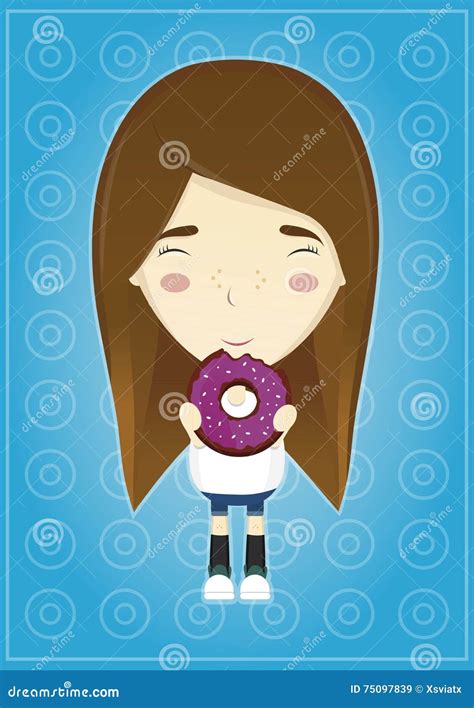 Girl Eating A Donut Stock Illustration Illustration Of Doughnut 75097839