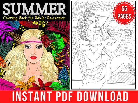 Summer Coloring Pages Summer Coloring Book For Adults And Etsy