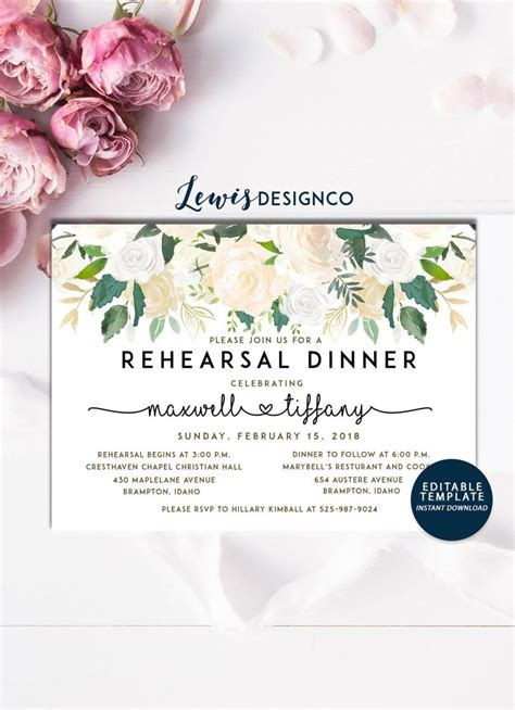 Watercolor Floral Rehearsal Dinner Invitation Party Invite Wedding