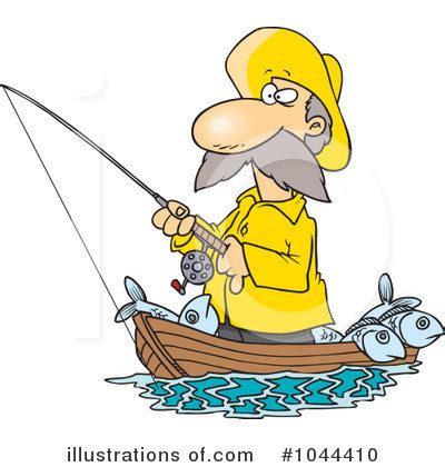 Black and white man with his fishing pole and trout. Fishing Clipart #1044393 - Illustration by toonaday
