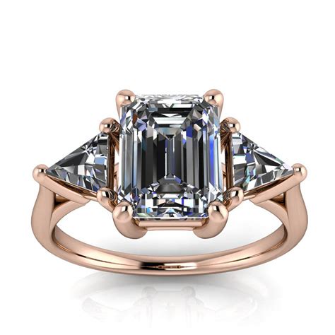 Three Stone Engagement Ring Emerald Cut Simona Moissanite Rings