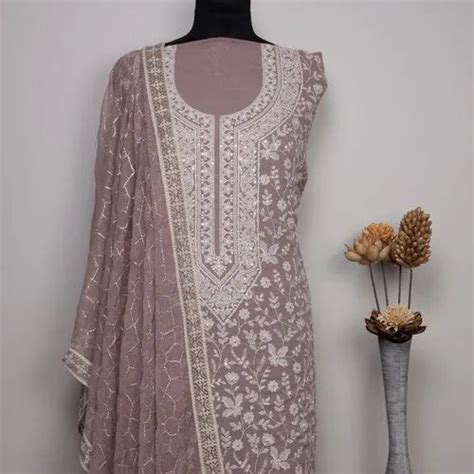 Lavender Pure Georgette Lakhnavi Unstiched Suitstop And Dupatta At Rs 4238 Lucknowi Suit In