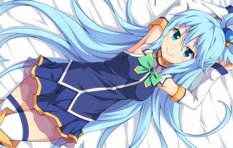Wallpaper Girl Background Lies Long Hair Anime Aqua Art Goddess