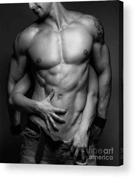 Woman Hands Touching Muscular Mans Body Acrylic Print By Oleksiy