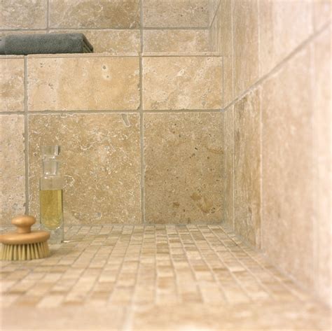 Suzanne kirk master bath remodel. Corinth tumbled travertine tiles | Mandarin Stone | ESI ...