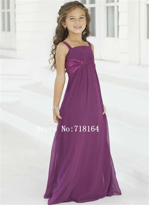 Purple Chiffon Long Flower Girl Dress 2017 Junior Bridesmaid Dress For