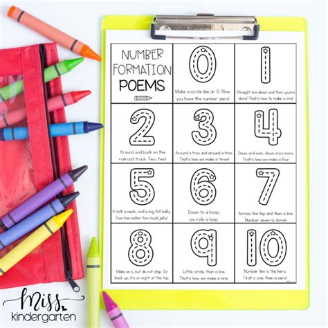Free Number Formation Poems And Posters Miss Kindergarten