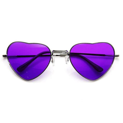 Womens Adorable Metal Heart Shape Color Tinted Sunglasses Sunglassesarehot Purple Sunglasses