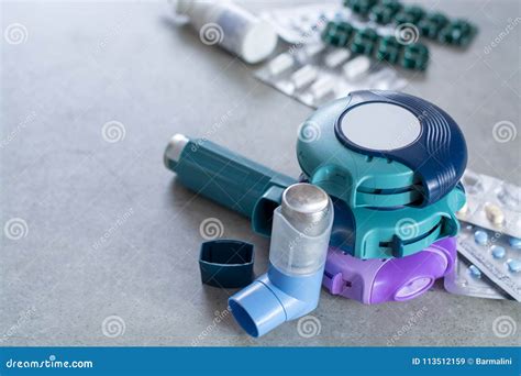 Pills And Inhalers For Asthma Bronchitis Lungs Diseases Stock Image