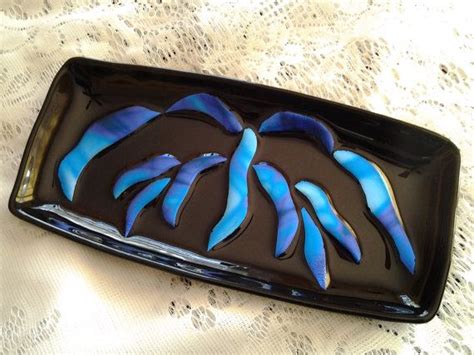 Fused Glass Dish Dichroic Glass Platter Blue By Angelasartglass Dichroic Glass Fused Glass