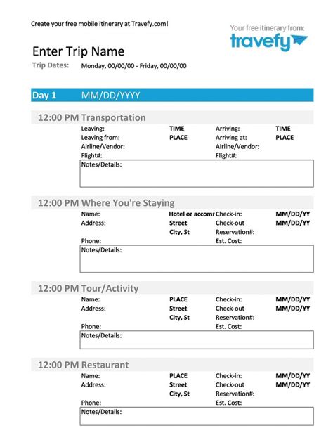 Editable 30 Itinerary Templates Travel Vacation Trip Flight Example Of