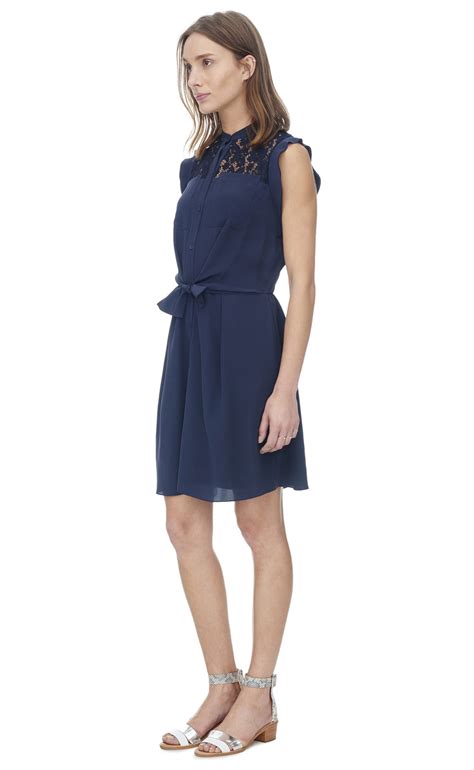 Lyst Rebecca Taylor Silk And Lace Shirt Dress In Blue