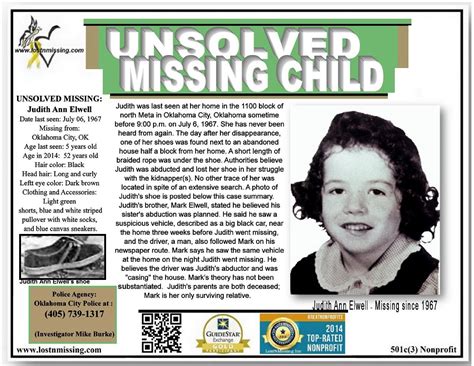 Judith Ann Elwell Unsolved Missing 1967 Oklahoma Oklahoma