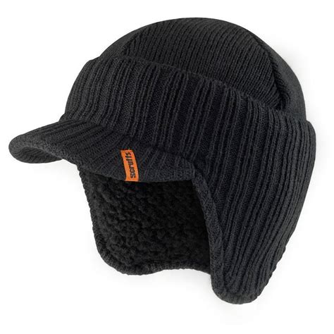 Peaked Beanie Hat Black Warm Winter Insulated Workwear Workwear From
