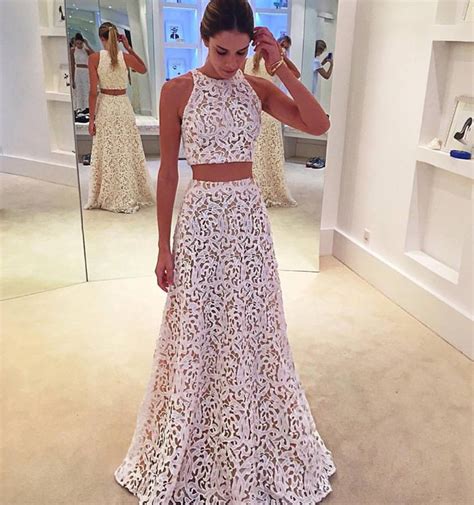 Elegant A Line Two Piece White Lace Long Prom Dress On Storenvy