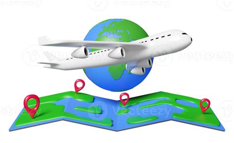 Travel World Map With Passenger Plane Pin Isolated Air Cargo Trucking Travel Around The World