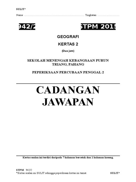 Soalan Percubaan Geografi Stpm Penggal 2 2019