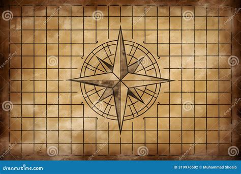 Vintage Grid Map with Compass Rose, Antique Design and Worn Texture for