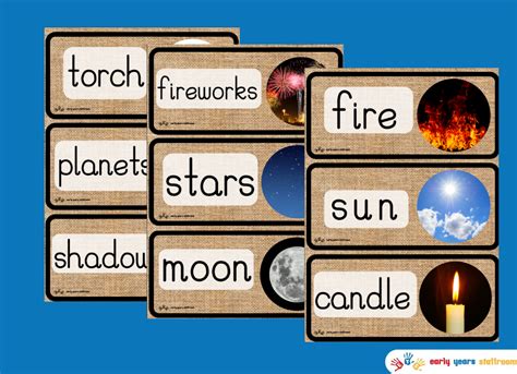 Light And Dark Themed Word Cards Early Years Staffroom Eyfs