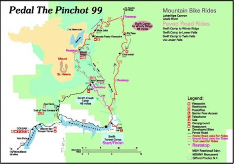 Pedal Pinchot Bike Ride Route Map Cougar Washington Mappery