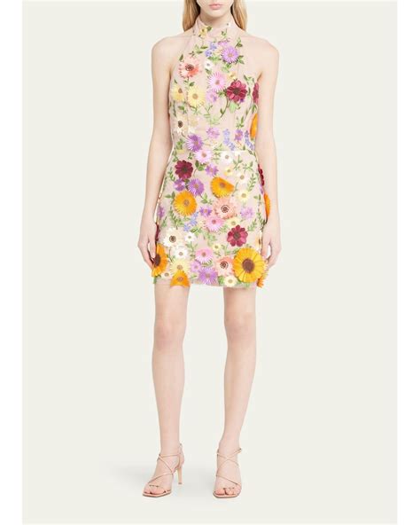 Milly Hariet 3d Floral Embroidered Halter Mini Dress Lyst