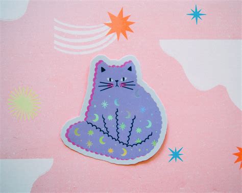 Holographic Sticker Cosmic Cat Etsy