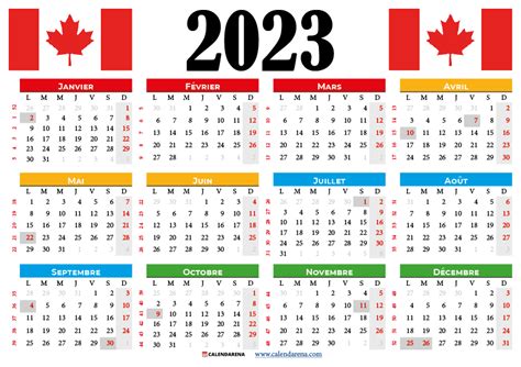 Calendrier 2023 à Imprimer Québec Canada