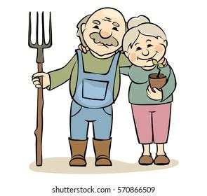 Pair Older Gardeners Vector Illustration Elderly Stock Vector Royalty Free