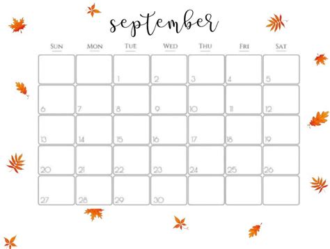Printable September Calendar With Fall Leaves Calendar Printables
