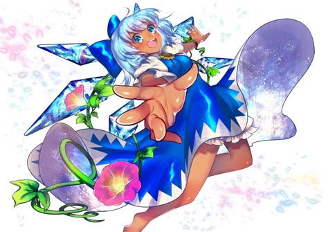Mozu 1oo Cirno Tanned Cirno Touhou Absurdres Highres 1girl D Bare Legs Barefoot Blue