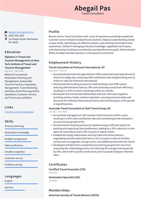 Travel Consultant Resume Examples And Templates Resumecat