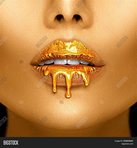 Gold Paint Drips Lips Image Photo Free Trial Bigstock