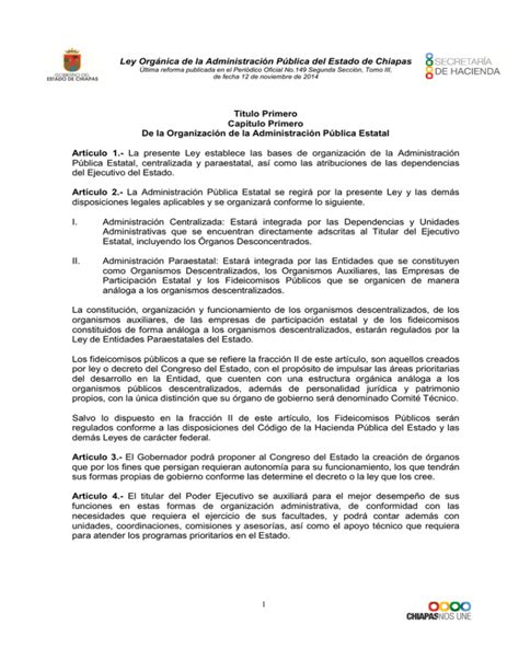 Ley Org Nica De La Administraci N P Blica Del Estado De Chiapas