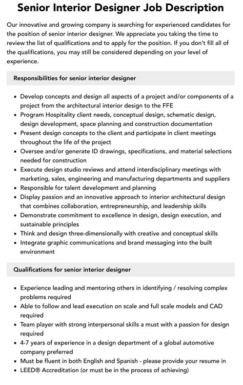 Interior Design Job Duties And Responsibilities