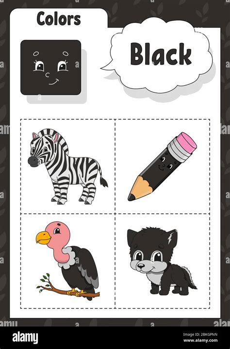 Learning Colors Black Color Flashcard For Kids Cute Cartoon