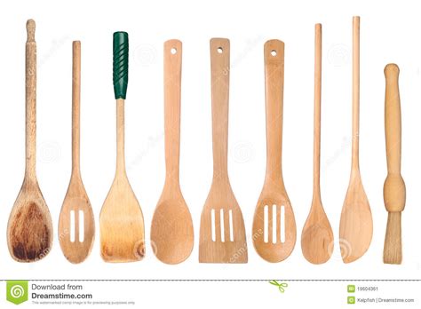 Los utensilios de cocina más prácticos y los recipientes ideales para conservar tus alimentos ya cocinados los tienes en esta selección creada las sartenes dobles, exposición de alimentos, cestos de cocción, utensilios prácticos para cocinar. Utensilios De Madera De La Cocina Imagen de archivo ...