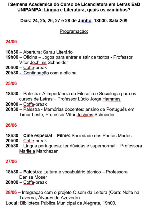 Semana Acadêmica Do Curso De Letras Ead 2019 Polo Alegrete