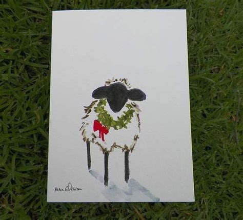 Christmas Sheep Greeting Card Art Original Painting By Artist Etsy