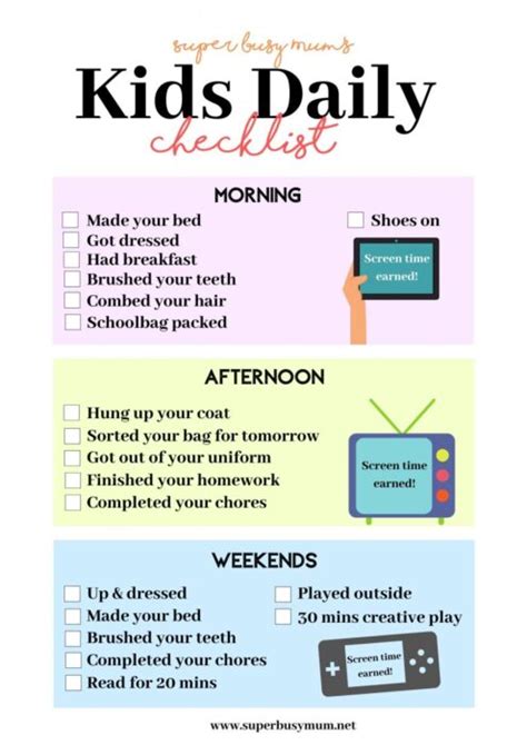 Daily Checklist For Kids Free Printable Super Busy Mum Northern