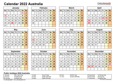 2022 Free Editable Calendar Australia 20 Large Print Calendar 2021