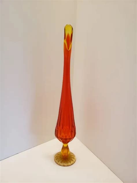 Vintage Fenton Stretch Swung Art Glass Vase Footed Flame Orange Red Amberina 44 99 Picclick