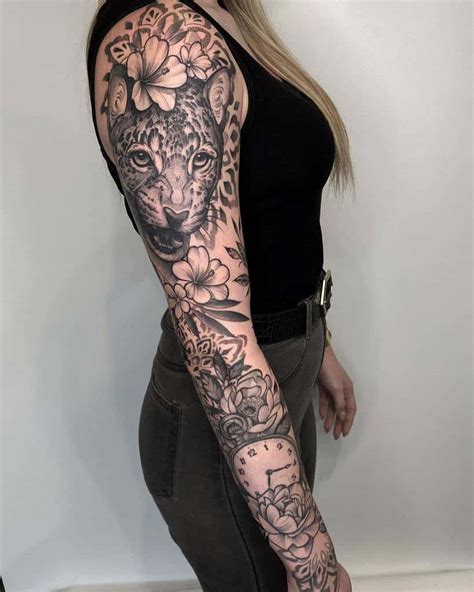 Flower Sleeve Tattoos Black And White For Women