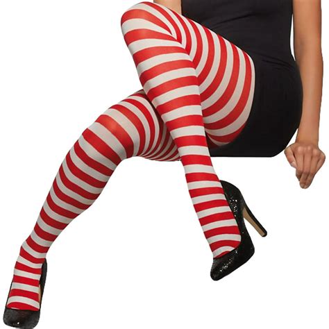 Fever Striped Candy Cane Tights One Size Redwhite